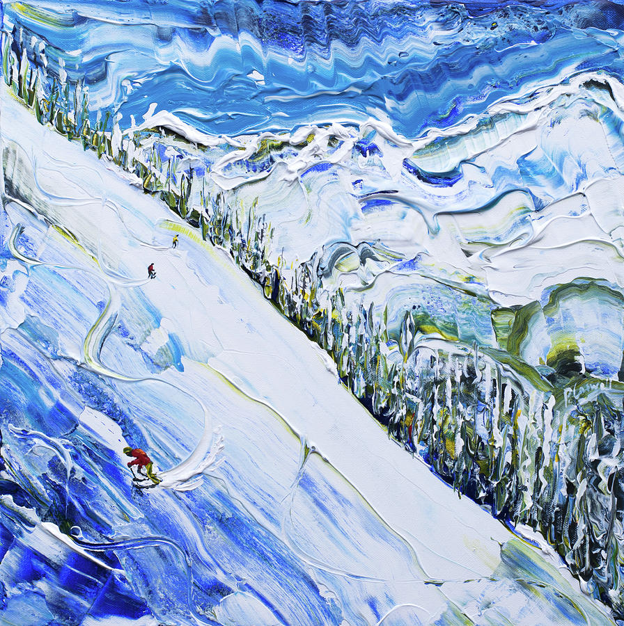 Argentiere Deep in Powder Painting by Pete Caswell