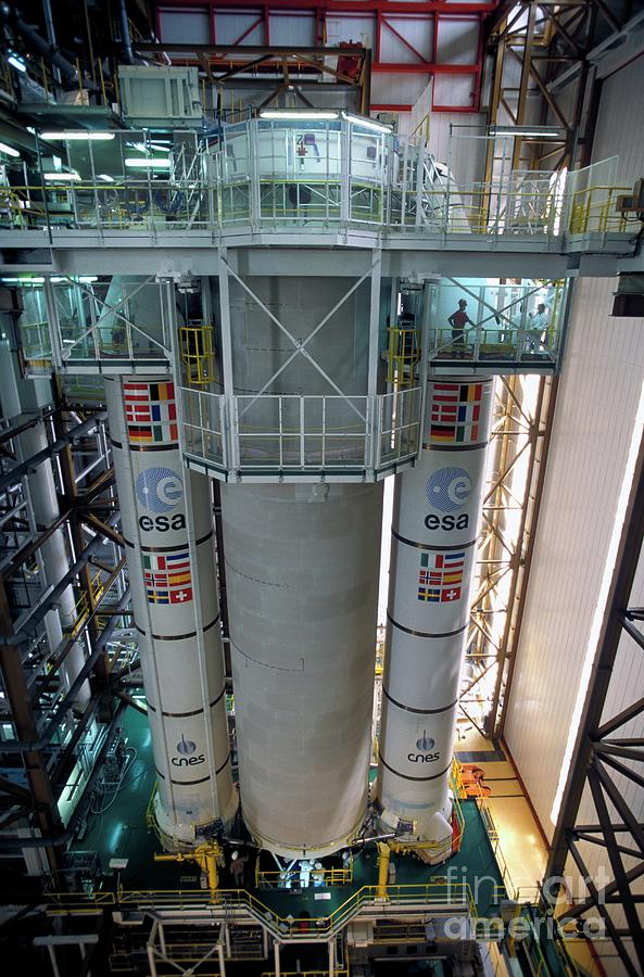 Assembly Photograph - Ariane 5 Rocket Assembly by Patrick Landmann/science Photo Library