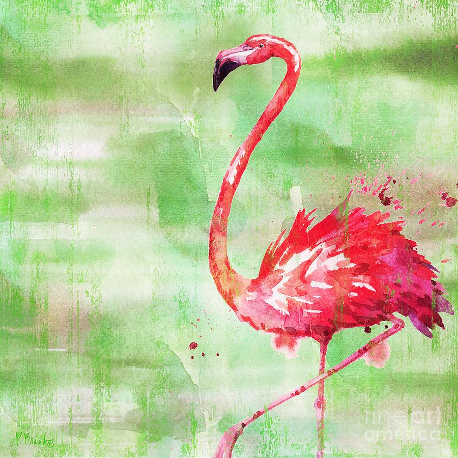 Flamingo Painting - Arianna Flamingo II - Green by Paul Brent