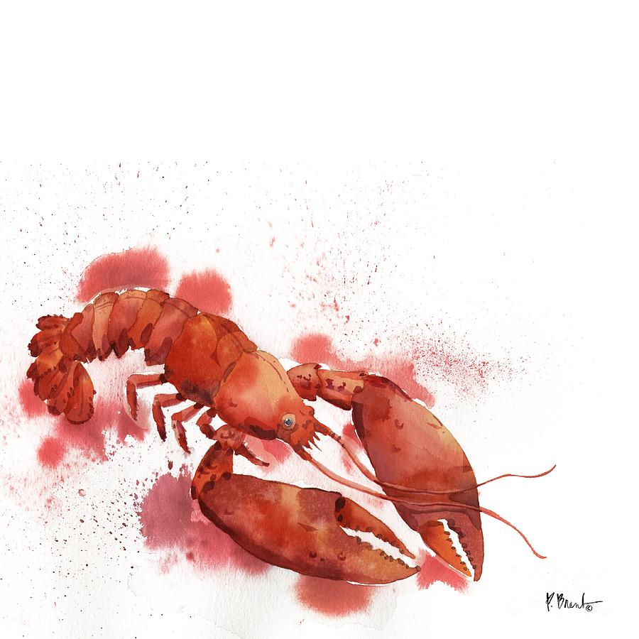 Watercolor Painting - Arianna Lobster - White by Paul Brent