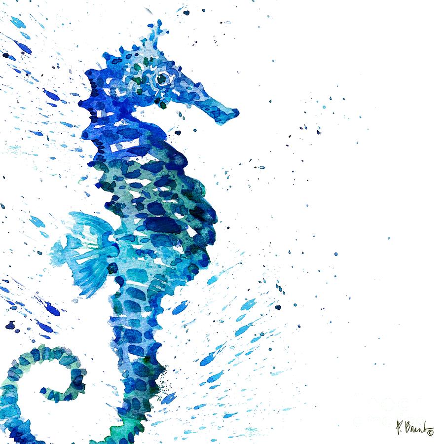 Watercolor Painting - Arianna Seahorse I - White by Paul Brent