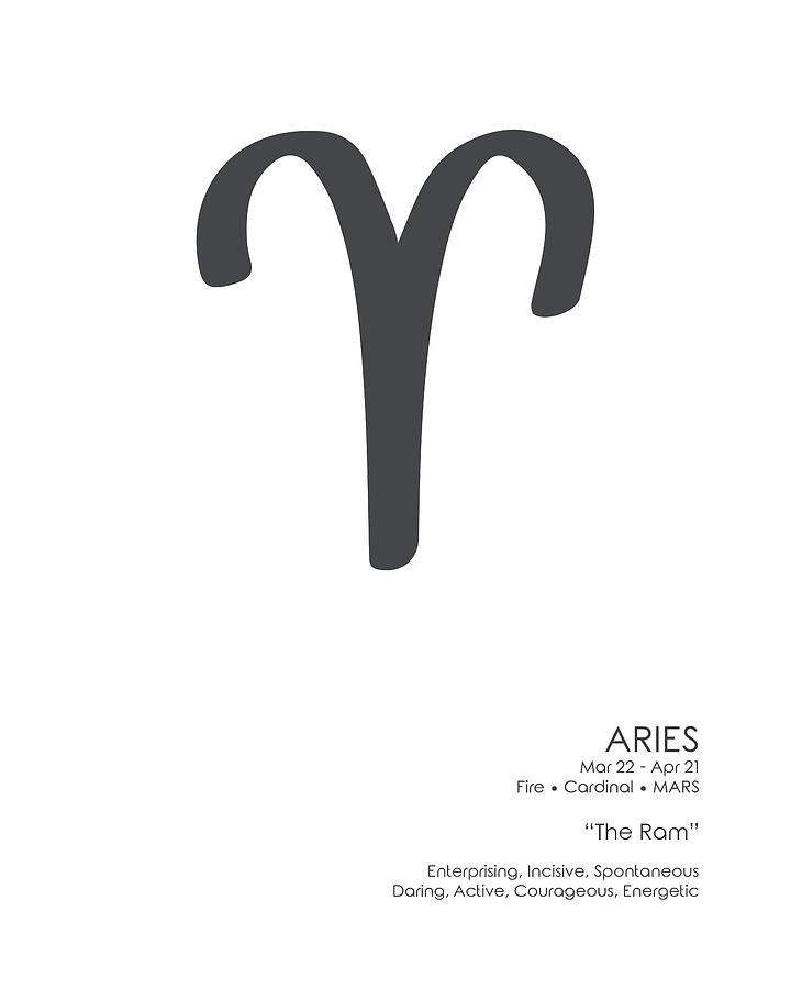 Aries Print - Zodiac Signs Print - Zodiac Posters - Aries Poster - Black And White - Aries Traits Mixed Media