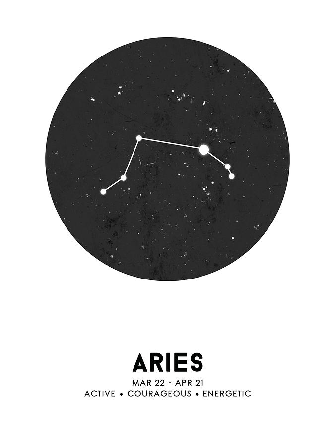 Black And White Mixed Media - Aries Print - Zodiac Signs Print - Zodiac Posters - Aries Poster - Night Sky - Stars - Aries Traits by Studio Grafiikka