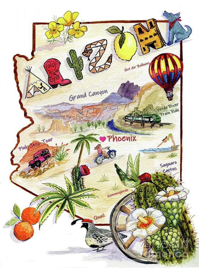 Arizona Memories Map Painting by Marilyn Smith