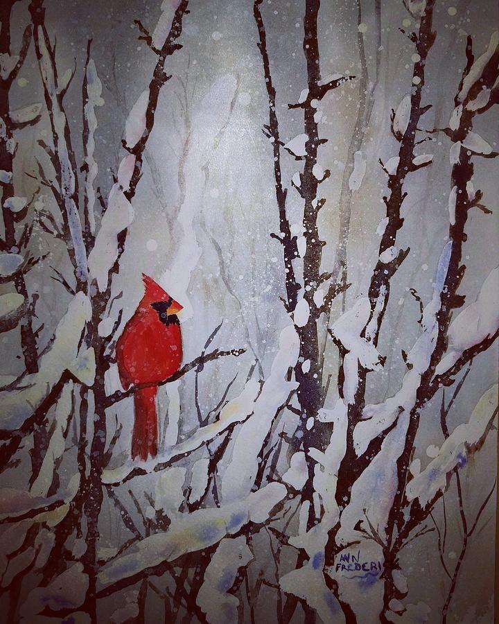 Arlenes Redbird Painting by Ann Frederick