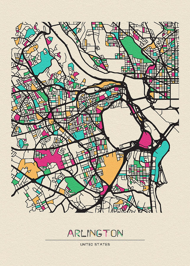Memento Movie Digital Art - Arlington County, Virginia City Map by Inspirowl Design