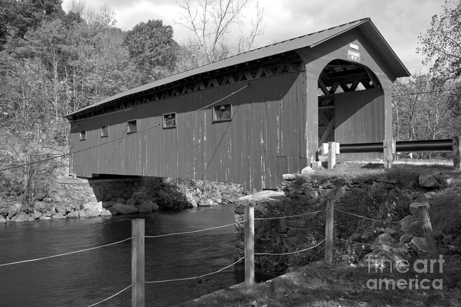 Arlington Green Covered Bridge Black And White Photograph by Adam Jewell
