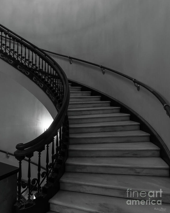Arlington Spiral Stairs Grayscale Photograph by Jennifer White