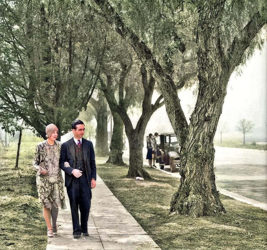 Arm in arm, Linda Vista, San Diego, 1930 colorized by Ahmet Asar Painting by Celestial Images
