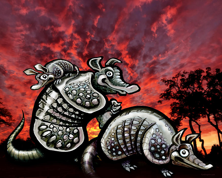 Armadillos Family at Sunset Digital Art by Kevin Middleton