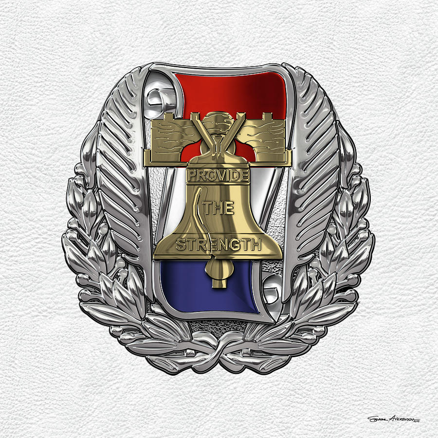 Army Recruiting Command -  U S A R E C  Crest over White Leather Digital Art by Serge Averbukh