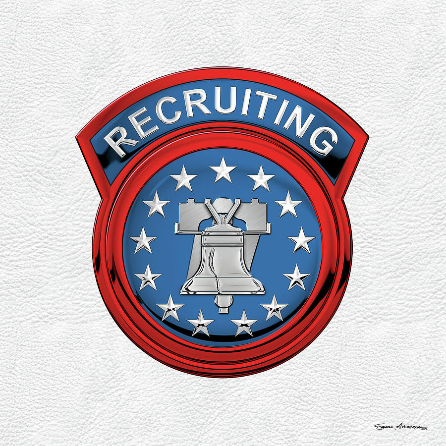 Army Recruiting Command -  U S A R E C  Insignia over White Leather Digital Art by Serge Averbukh