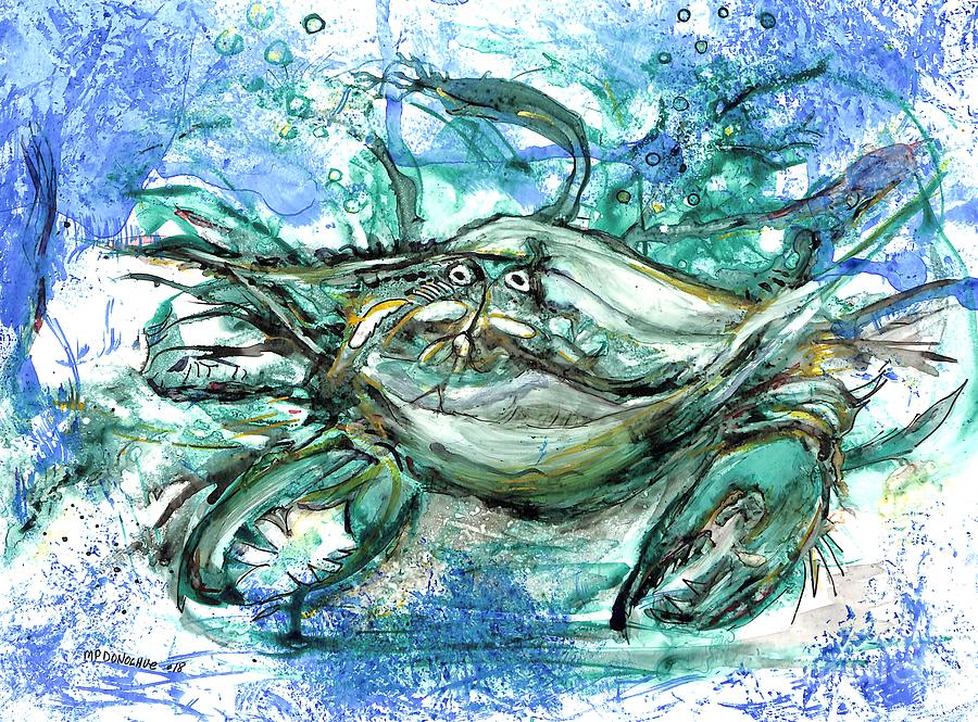 Arnie- Green Crab- abstract painting Painting by Patty Donoghue