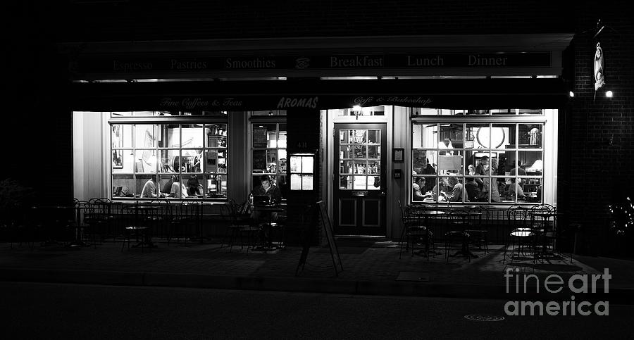 Aromas Coffeehouse at Night by Lara Morrison Aromas Coffeehouse at Night by Lara Morrison