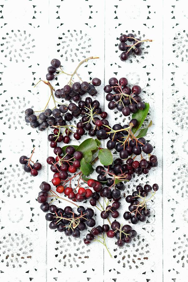 Aronia Berries On A Lace Surface Photograph by Rua Castilho