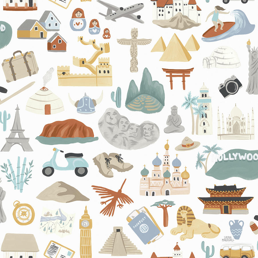 Airplane Mixed Media - Around The World Pattern Ia by Laura Marshall