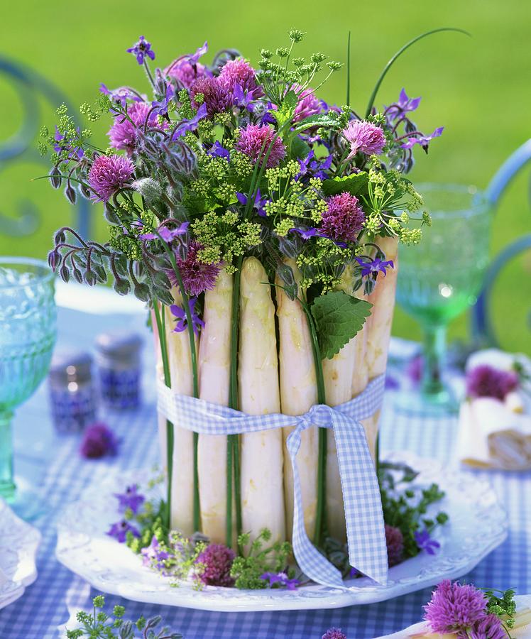 Arrangement Of Chives, Borage, Dill And Asparagus Photograph by Friedrich Strauss