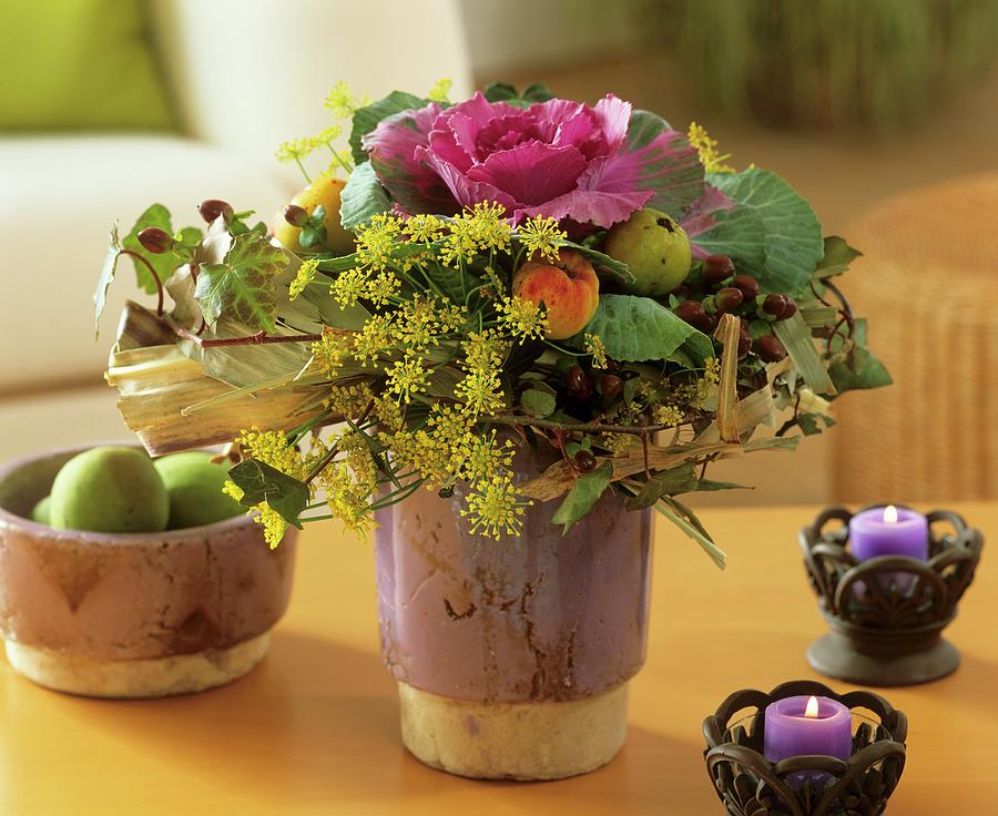 Arrangement Of Ornamental Cabbage, Dill & Ornamental Quinces Photograph by Friedrich Strauss