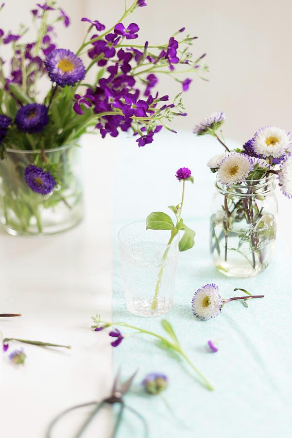 Arrangements Of Spring Flowers On Table Photograph by Au Petit Gout Photography Llc