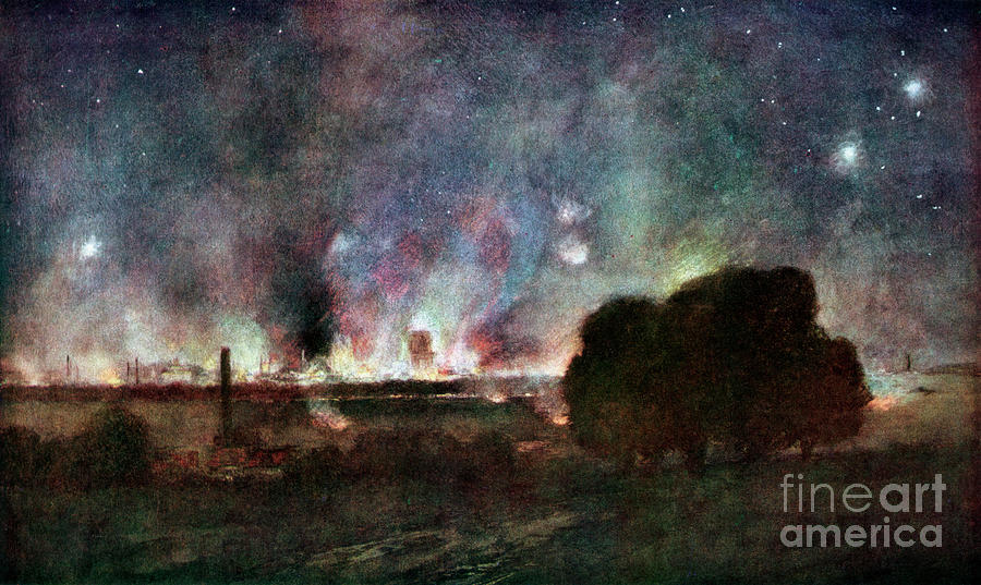 Arras On Fire At At Night, France, 5-6 Drawing by Print Collector