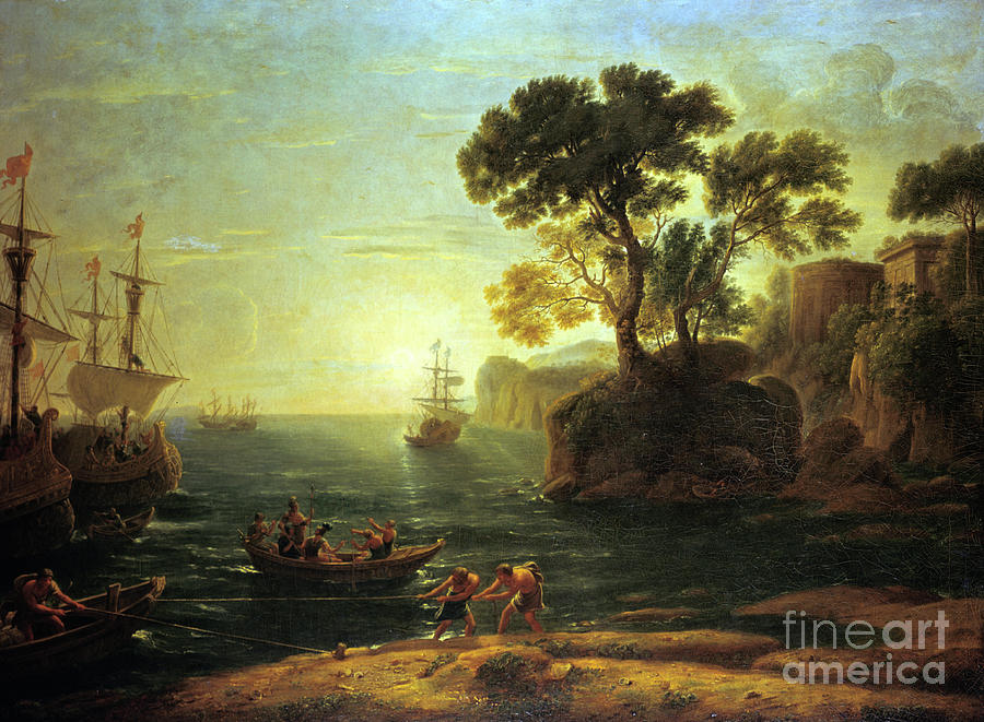 Arrival Of Aeneas In Italy, The Dawn Drawing by Print Collector