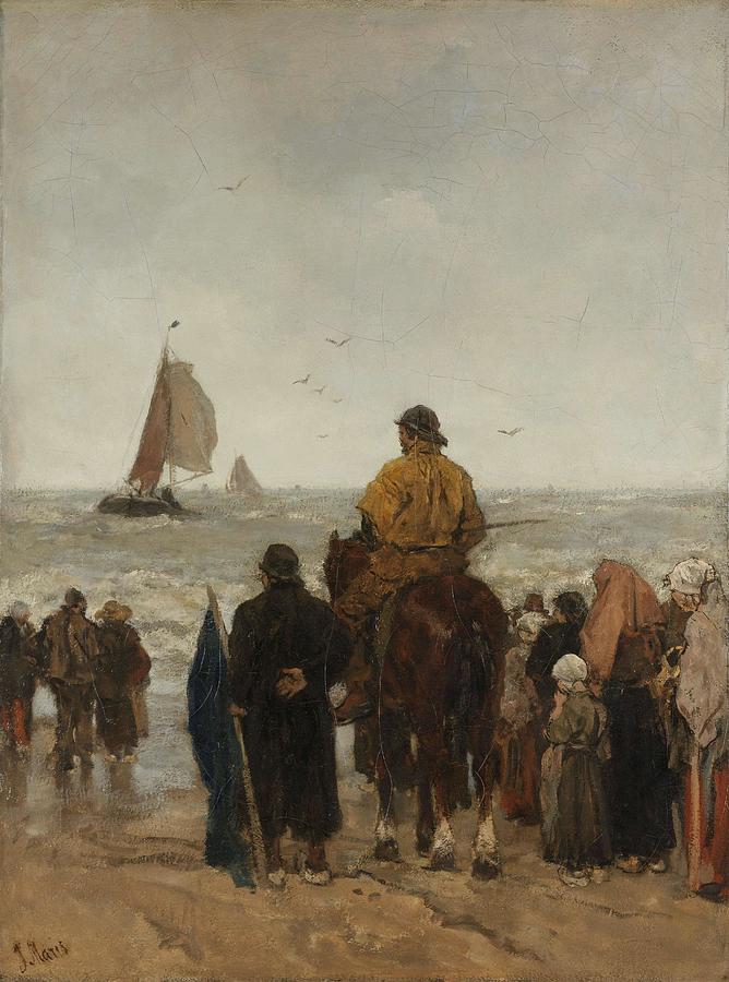Arrival of the Boats. Aankomst der boten. Painting by Jacob Maris -1837-1899-