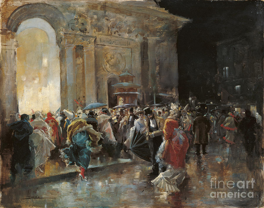 Arriving At The Theatre On A Night Drawing by Heritage Images
