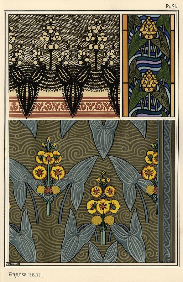 Arrowhead, Sagittaria sagittifolia, as a design motif in embroidery ...