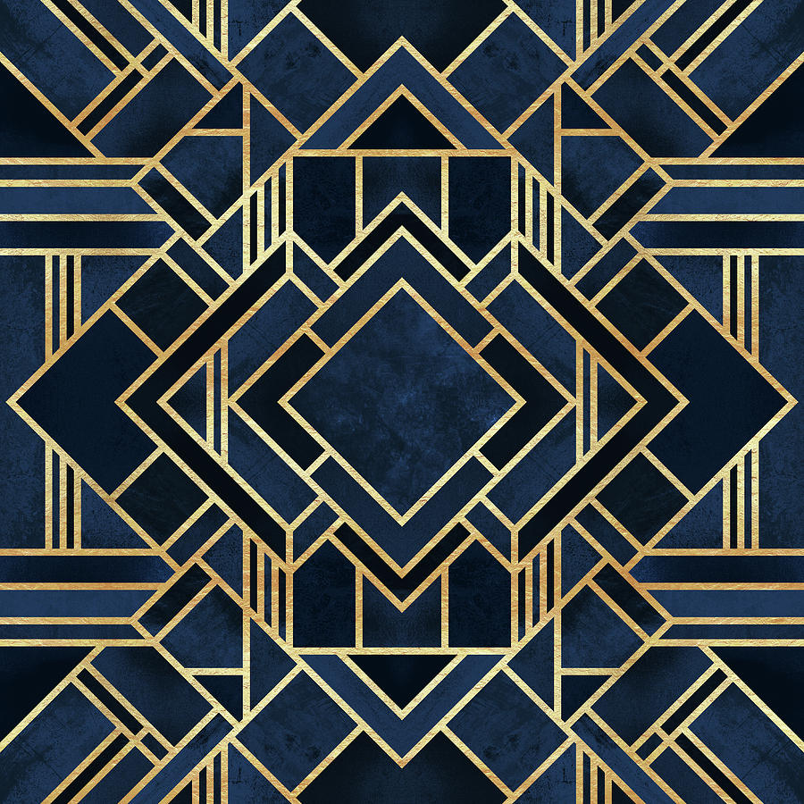 Abstract Digital Art - Art Deco Blue by Elisabeth Fredriksson