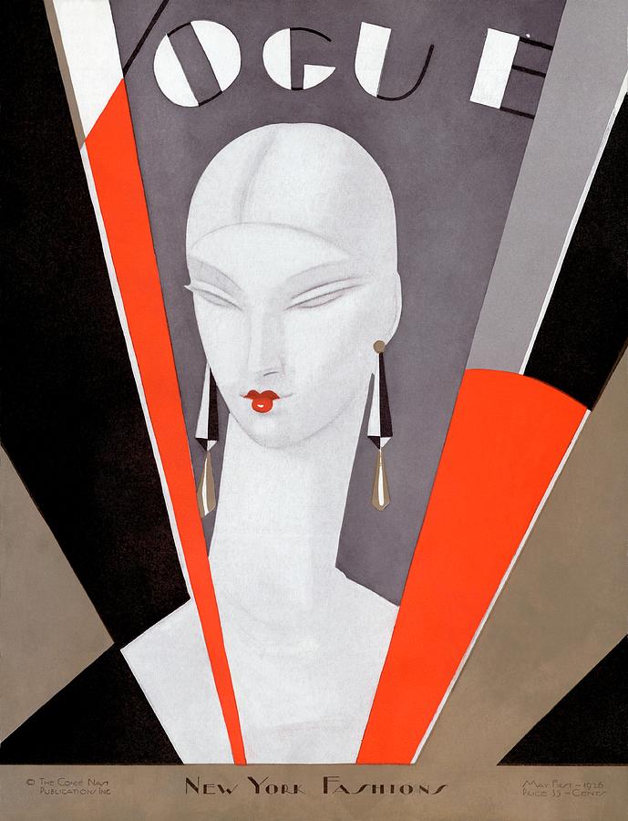 Art Deco Vintage Vogue Cover Of A Womans Head Painting by Eduardo Garcia Benito