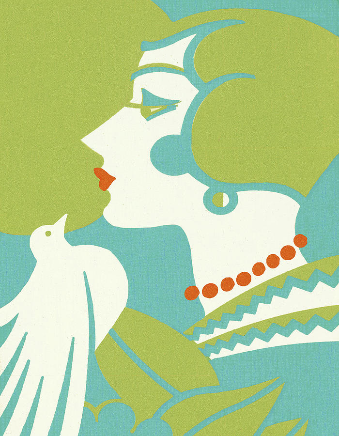 Dove Drawing - Art Deco Woman With Bird by CSA Images