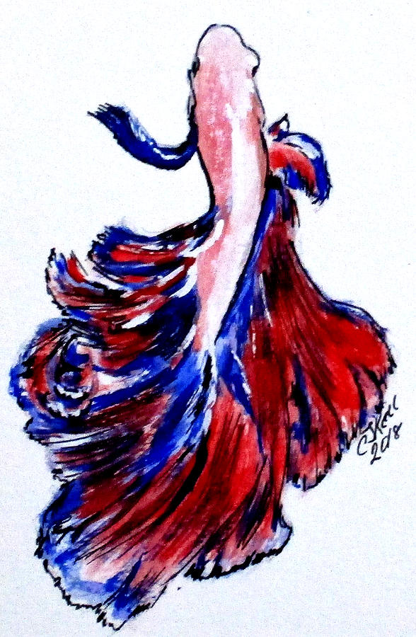 Art Doodle No. 32 Betta Fish Painting by Clyde J Kell