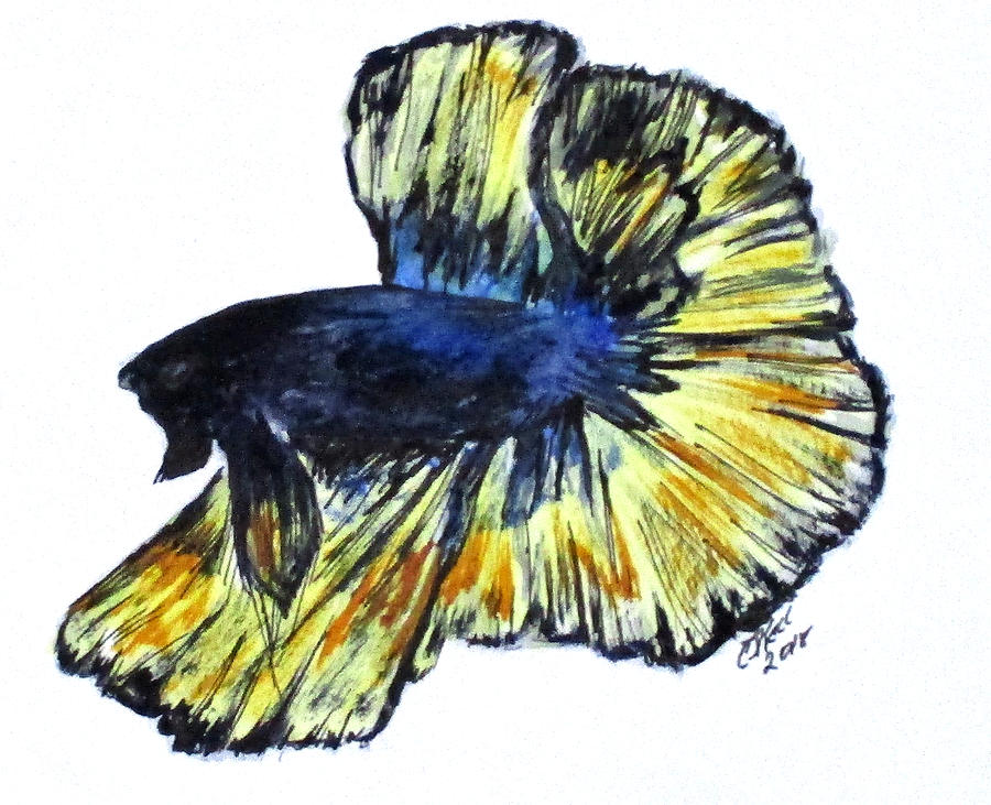 Art Doodle No.34 Betta Fish Painting by Clyde J Kell