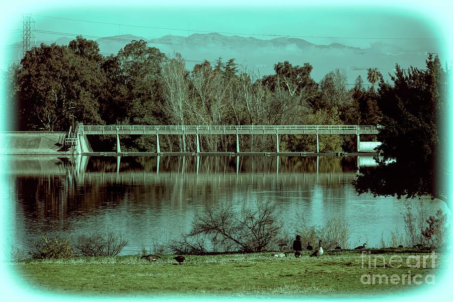 Art Landscape Bridge Pond  Digital Art by Chuck Kuhn