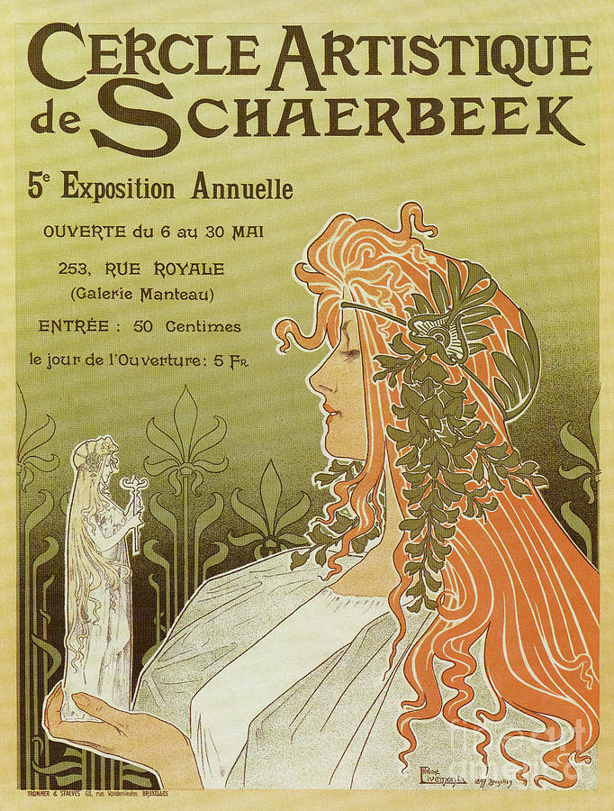 Art nouveau 1897 Artistic Club of Schaerbeek Drawing by Heidi De Leeuw