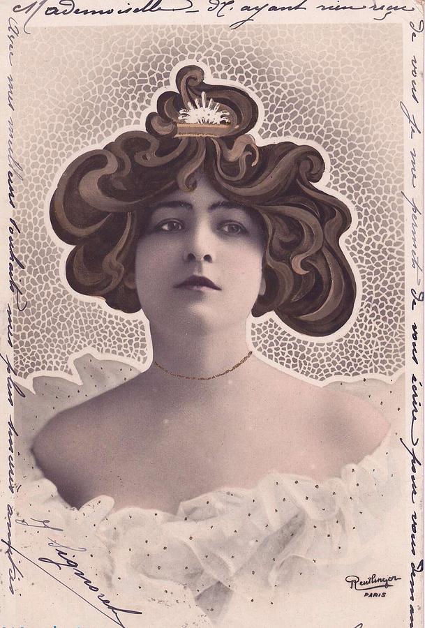 Art Nouveau Hair Vintage Postcard 4 Painting by Celestial Images - Fine ...