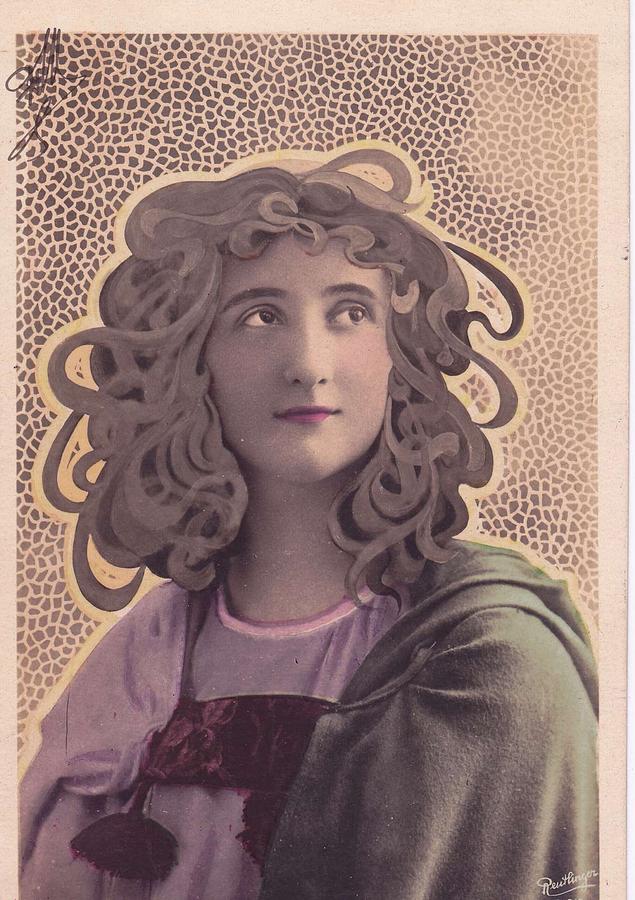 Art Nouveau Hair Vintage Postcard 6 Painting by Celestial Images - Fine ...