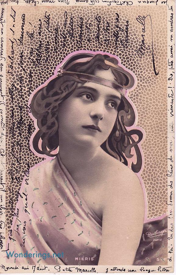 repro vintage postcard ART NOUVEAU PRINCESS piano woman Pleiades Press p146 NOS 