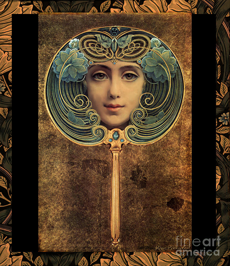  Art Nouveau handheld mirror Mixed Media by Kira Bodensted