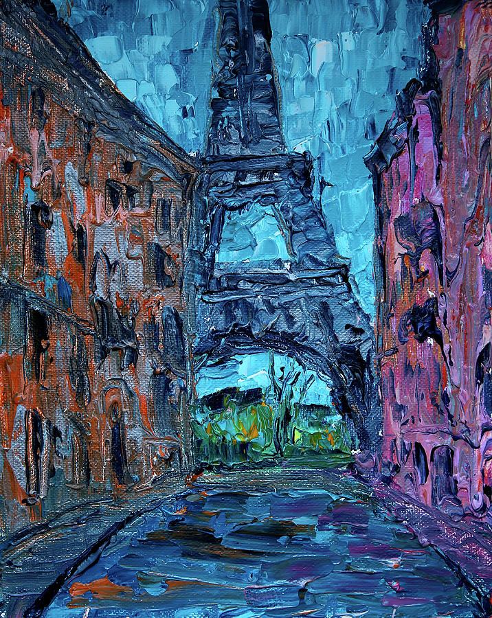 Art painting of Paris street with Eiffel Tower Painting by Denys Kuvaiev