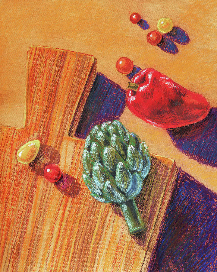 Artichoke Bell Pepper And Garden Tomatoes Painting by Irina Sztukowski