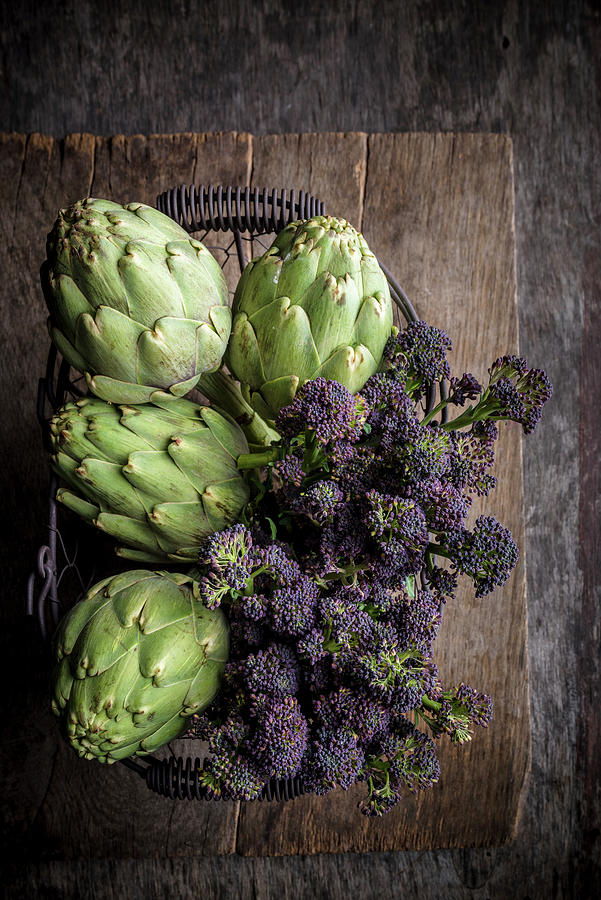 Artichokes And Purple Sprouting Broccoli Photograph by Nitin Kapoor
