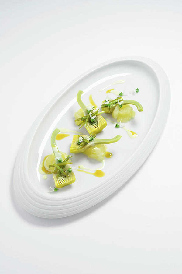 Artichokes With Apple Sauce And A Basil Reduction Photograph by Tre Torri