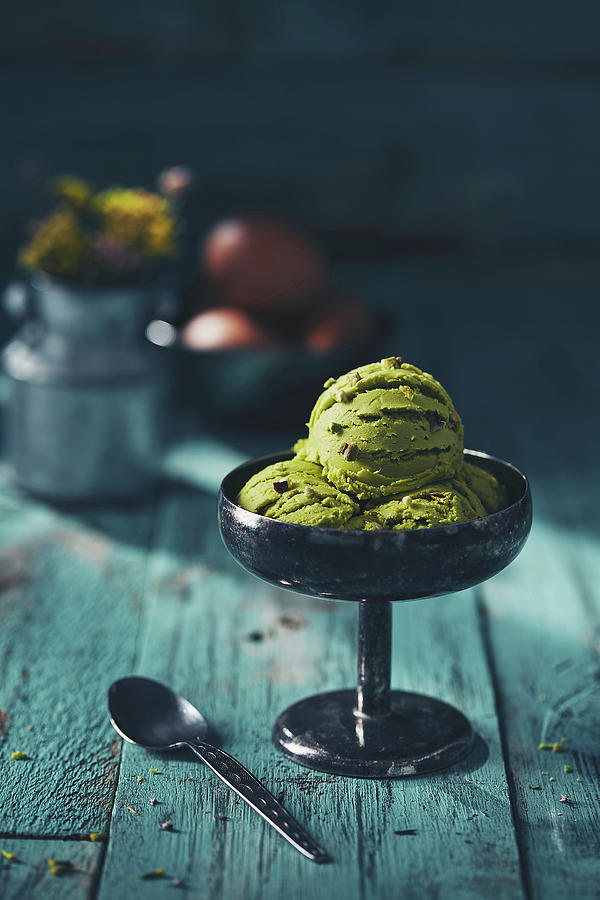 Artisan Pistachio Gelato Ice Cream Served In A Rustic Metal Cup Photograph by Tan Yong Khin
