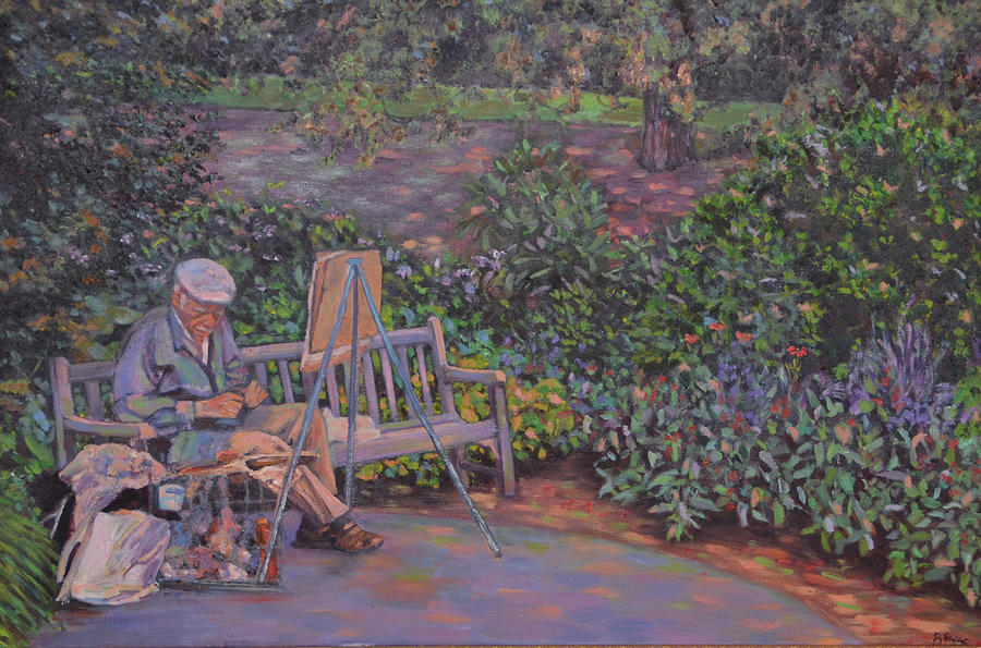 Artist at Bronx Botanical Garden Painting by Beth Riso