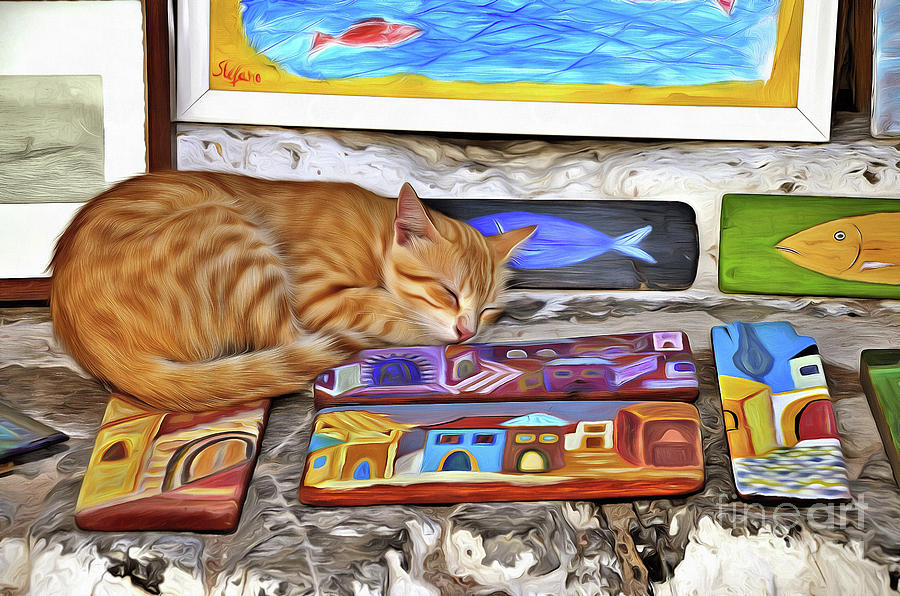 Artist cat sleeping Painting by George Atsametakis