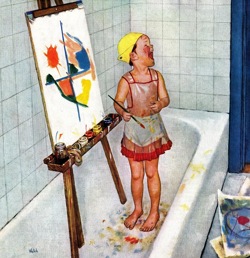 Artist In The Bathtub Drawing by Jack Welch