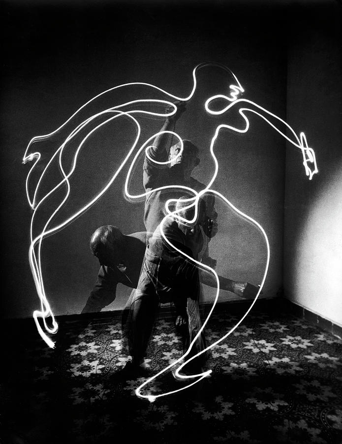 Artist Pablo Picasso Painting With Photograph by Gjon Mili Artist Pablo Picasso Painting With Photograph by Gjon Mili