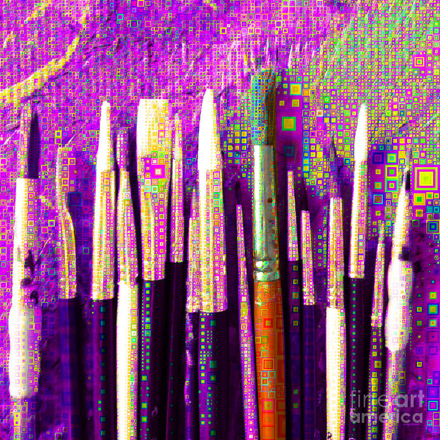 Artists Brushes in Abstract Squares 20189218 v1 square Photograph by Wingsdomain Art and Photography