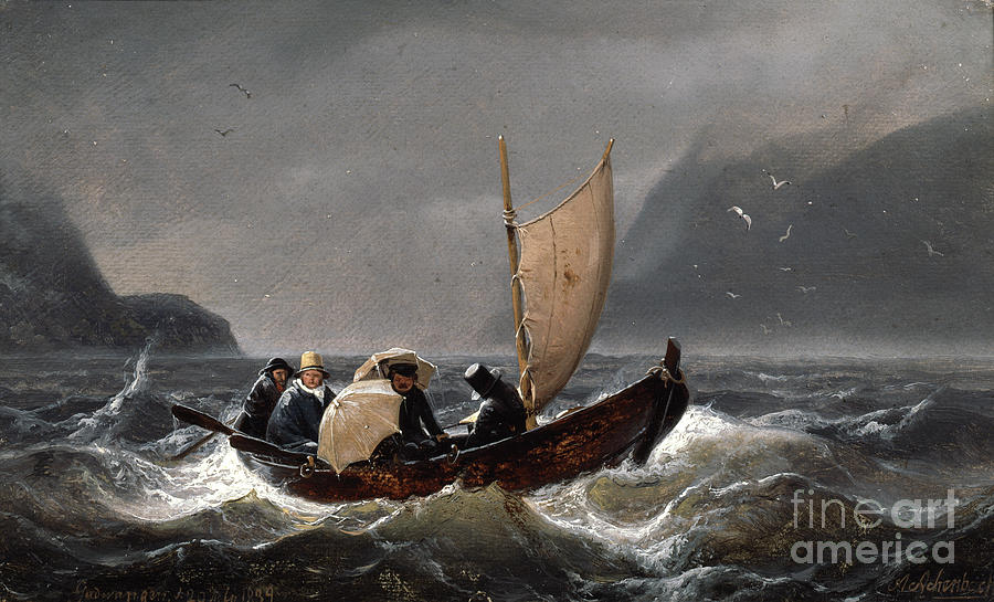 Vintage Painting - Artists In Stormy Weather In Sognefjorden, 1839 by Andreas Achenbach